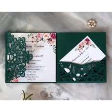 Square Modern Invitation Card Laser Cut Paper Atrovirens Card